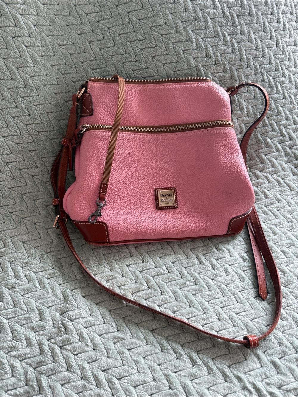Dooney & Bourke Pink Pebble Leather Crossbody with Brown Trim